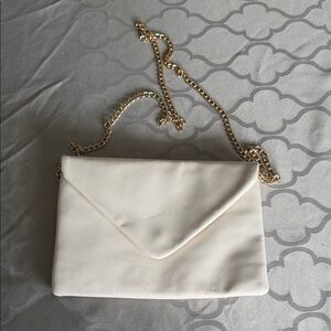 Cream Envelope Clutch with Gold Chain Strap